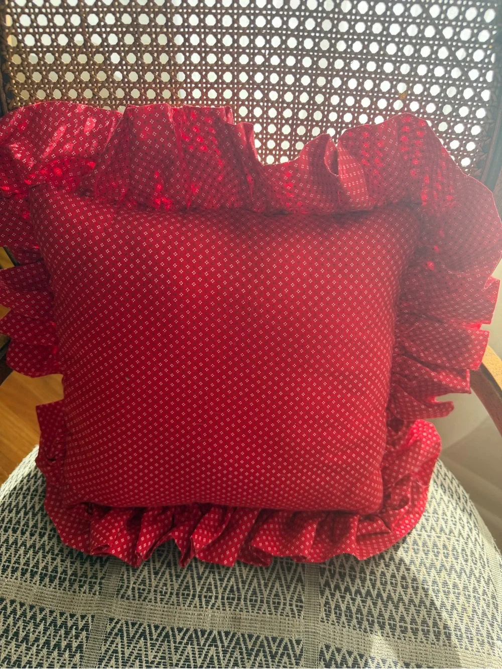 Holiday Red & Green Decorative Ruffle Pillow by